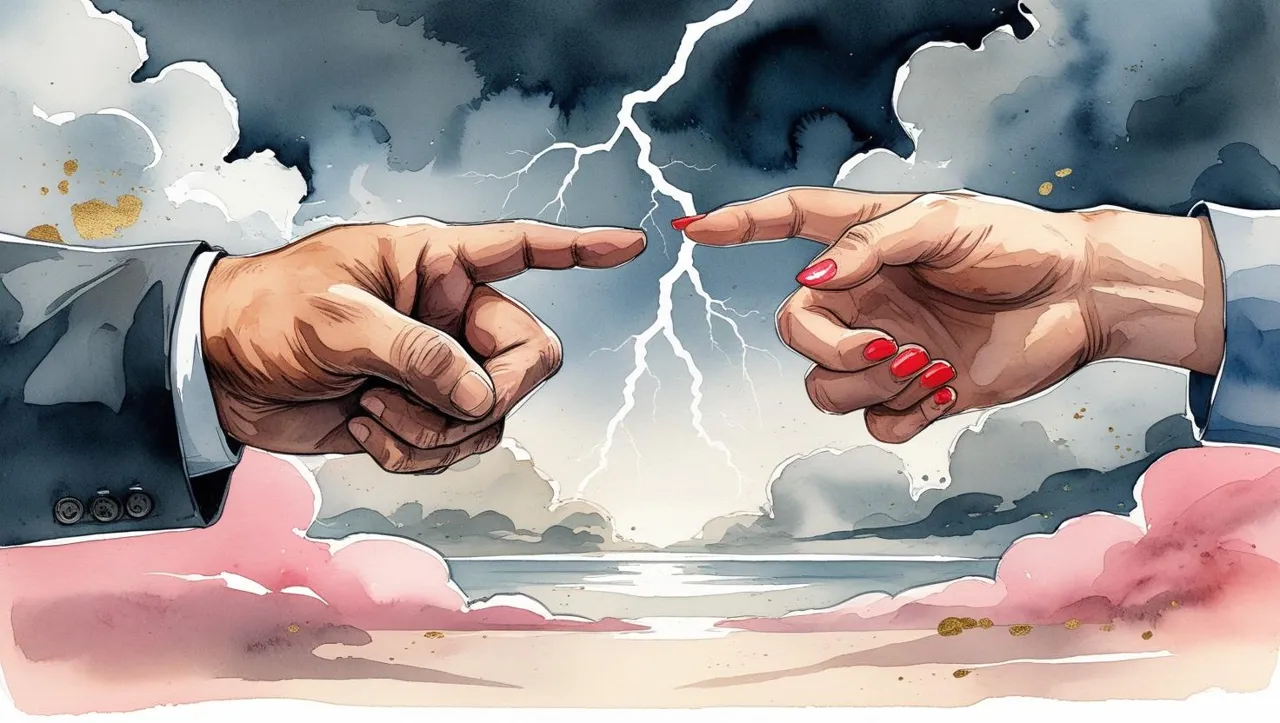 Two hands pointing at each other with a lightning bolt in the background, symbolizing conflict and family disputes over estates. Prevent inheritance conflicts in Missouri.
