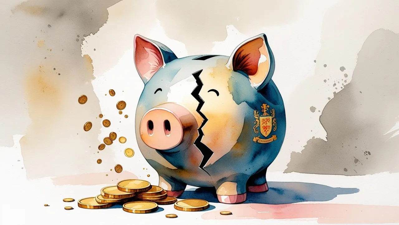 A cracked piggy bank with coins spilling out, symbolizing the financial risks of divorce and the importance of safeguarding family wealth. Protect inheritance from divorce Missouri.